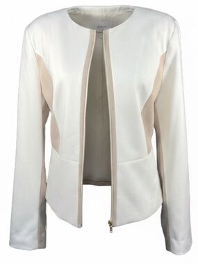 Calvin Klein Ivory Tan Color Block Blazer Jacket Womens size 14